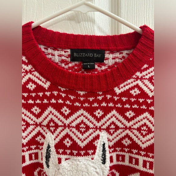 Blizzard Bay Ugly Tacky Alpaca Llama Christmas Crewneck Sweater Holiday Stripe L - Picture 3 of 15
